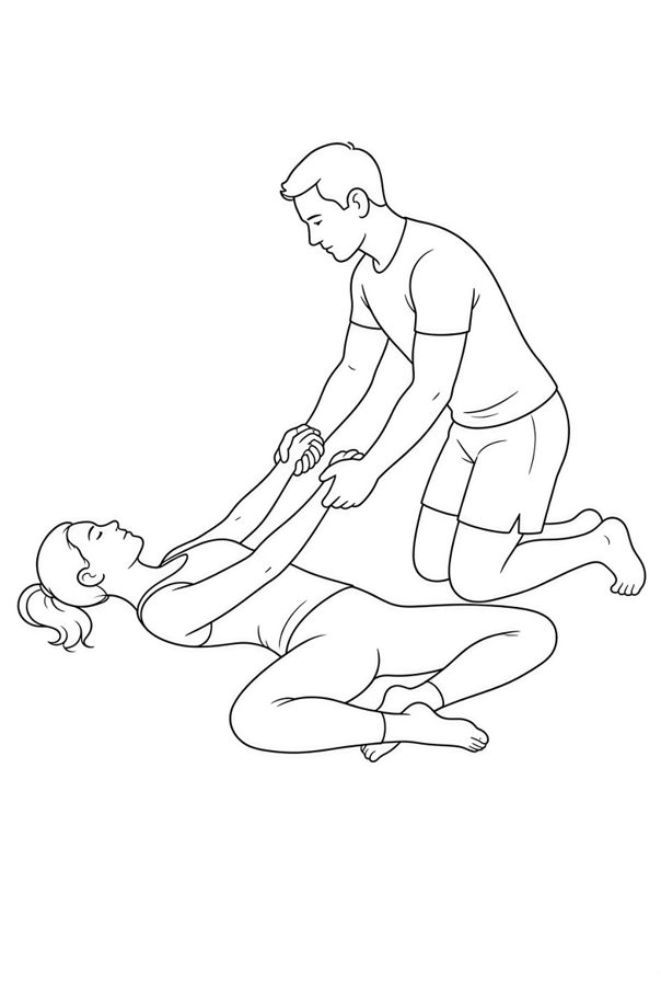 Posture plate: Supine Knees Drawn. Instructional line-art side view in athletic clothing. Both figures shown in the position.